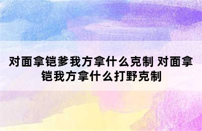 对面拿铠爹我方拿什么克制 对面拿铠我方拿什么打野克制